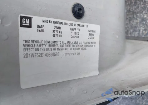 2004 Chevrolet Impala from USA, damaged, VIN 2G1WF52E149350580